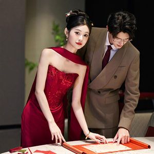 满庭芳红色晚礼服女气质新款2025年秋季新娘结婚敬酒服订婚礼服