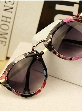 复古女防紫外线圆框防晒太阳镜
