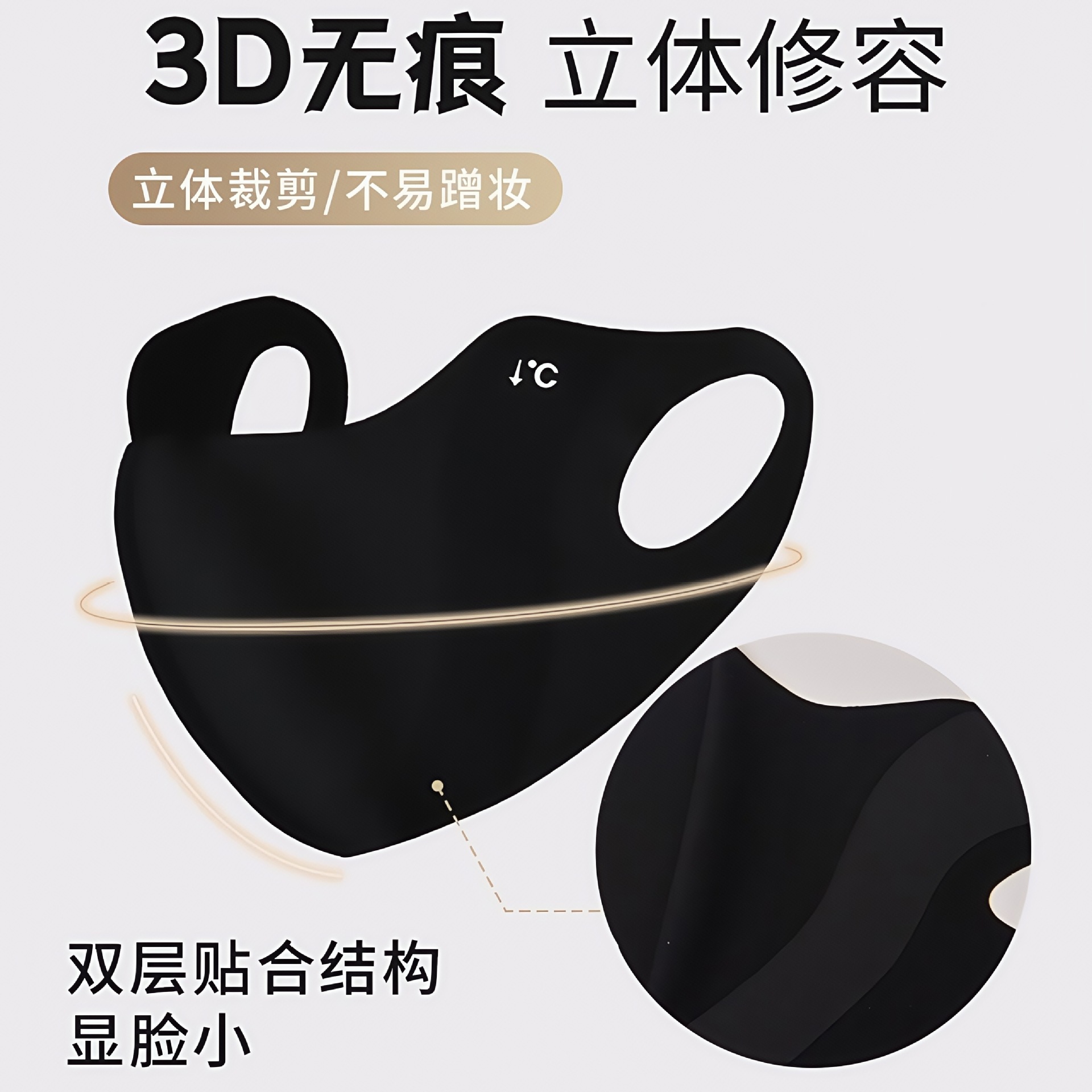护眼角冰丝高颜值黑色防晒口罩女3d立体遮阳全脸防紫外线夏季面罩 - 图2