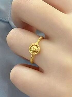 纯真沙金戒指黄金色戒指女时来运转转运珠开口戒指戒指2024新款