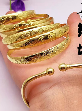 实心黄铜手镯现货马蹄形光面球头纯铜梅花镯子福字龙凤手镯民族风
