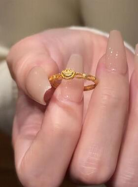沙金招财mini小元宝戒指女黄金色可调节镂空款胖嘟嘟钱多多指环戒