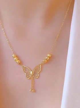 黄金色蝴蝶项链流苏沙金时尚潮流气质洋气个性轻奢百搭不挑人吊坠