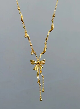 5G黄金色高级感在逃公主套链蝴蝶结流苏项链女新中式轻奢越南沙金