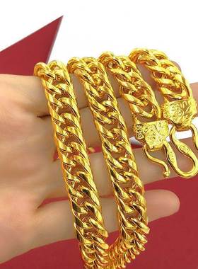 新款正品真金项炼男女款永不掉色沙金炼子老板霸气黄金色马鞭炼