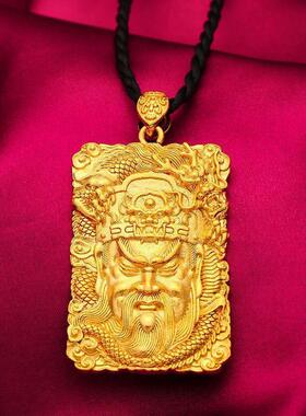 香港免税店沙金吊坠男款项链浮雕关公挂坠气质霸气新款不掉色