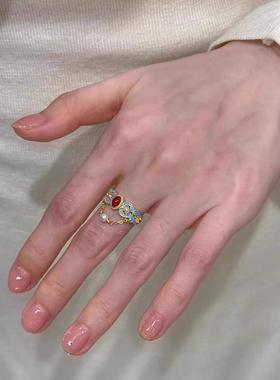 点翠珠帘~新中式烧蓝流苏戒指复古宫廷风重工镂空开口戒轻奢百搭