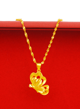 沙金吊坠项链女仿真黄金色欧币金镀金花朵项坠锁骨项链久不掉色