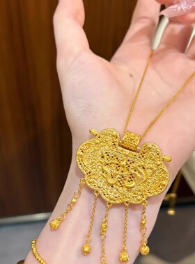 金店同款沙金仿真金天子门生锁包吊坠女款轻奢高级感项链送女友