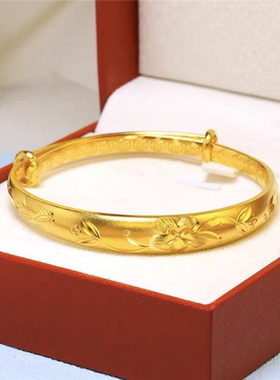 【大捡漏】香港正品沙金推拉花朵手镯女款实心仿黄金色手环送礼物