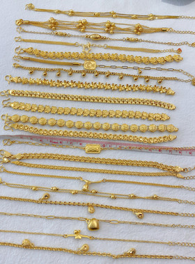 沙金款简约时尚素仿金保色首饰黄铜镀金气质手链亮手表链久不掉色