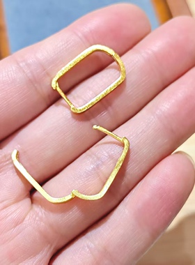 沙金拉丝椭圆耳扣女u形素圈耳环金色简约高级感耳环