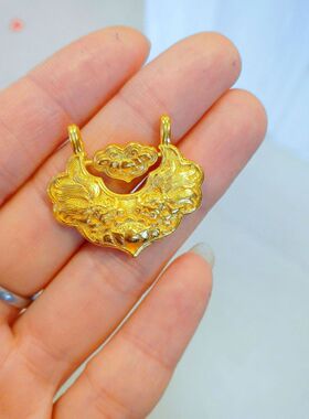越南沙金【鲤鱼锁项链】中式复古平安锁吊坠铜镀金女款锦鲤锁挂坠
