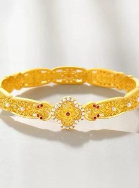 花丝琳琅沙金手镯黄金色吉祥如意素年锦时镂空镯子女四叶草婚嫁