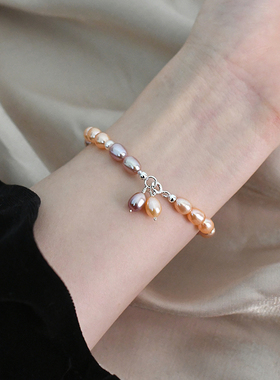 天然淡水珍珠桔粉紫色糖果手链925纯银个性简约小众设计 SL631