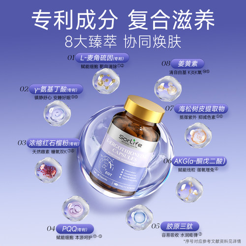 SorLife诗丽芙麦角硫因口服内调美容胶原蛋白肽保养年轻女性 - 图1