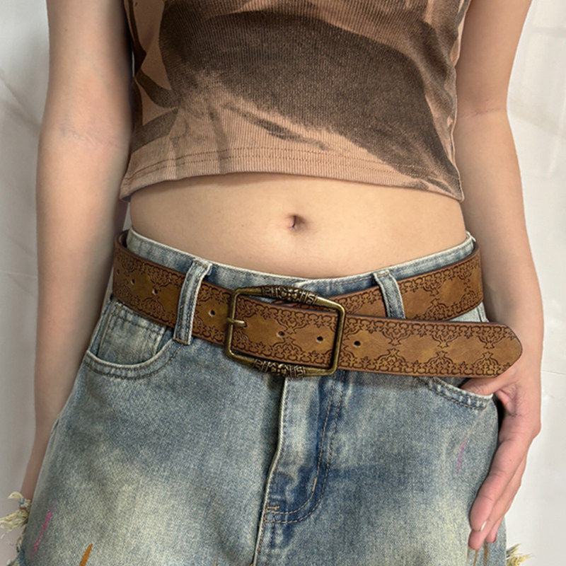 美式皮带男士腰带y2k女2025新款年轻人辣妹配裙子高档潮复古棕色
