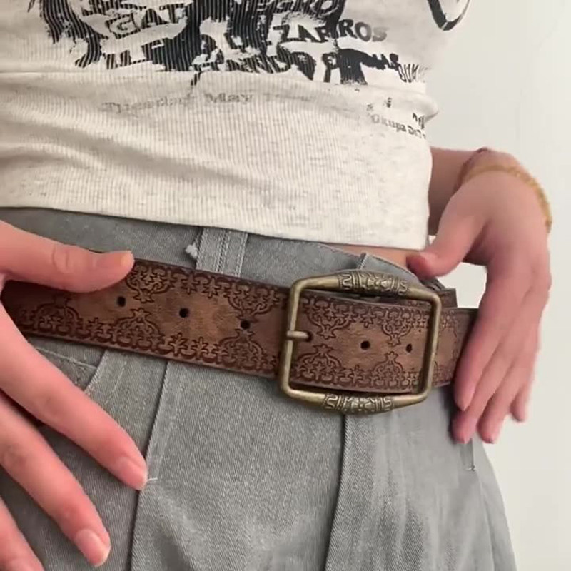 美式皮带男士腰带y2k女2025新款年轻人辣妹配裙子高档潮复古棕色