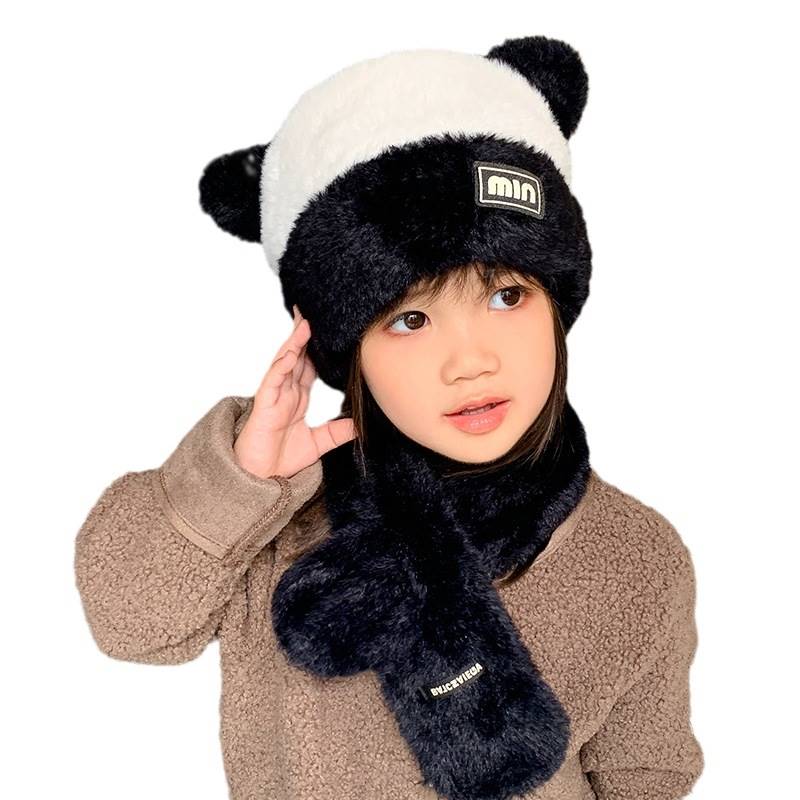 儿童帽子冬季女孩保暖加厚针织毛线帽围巾套装女童防风护耳毛绒帽