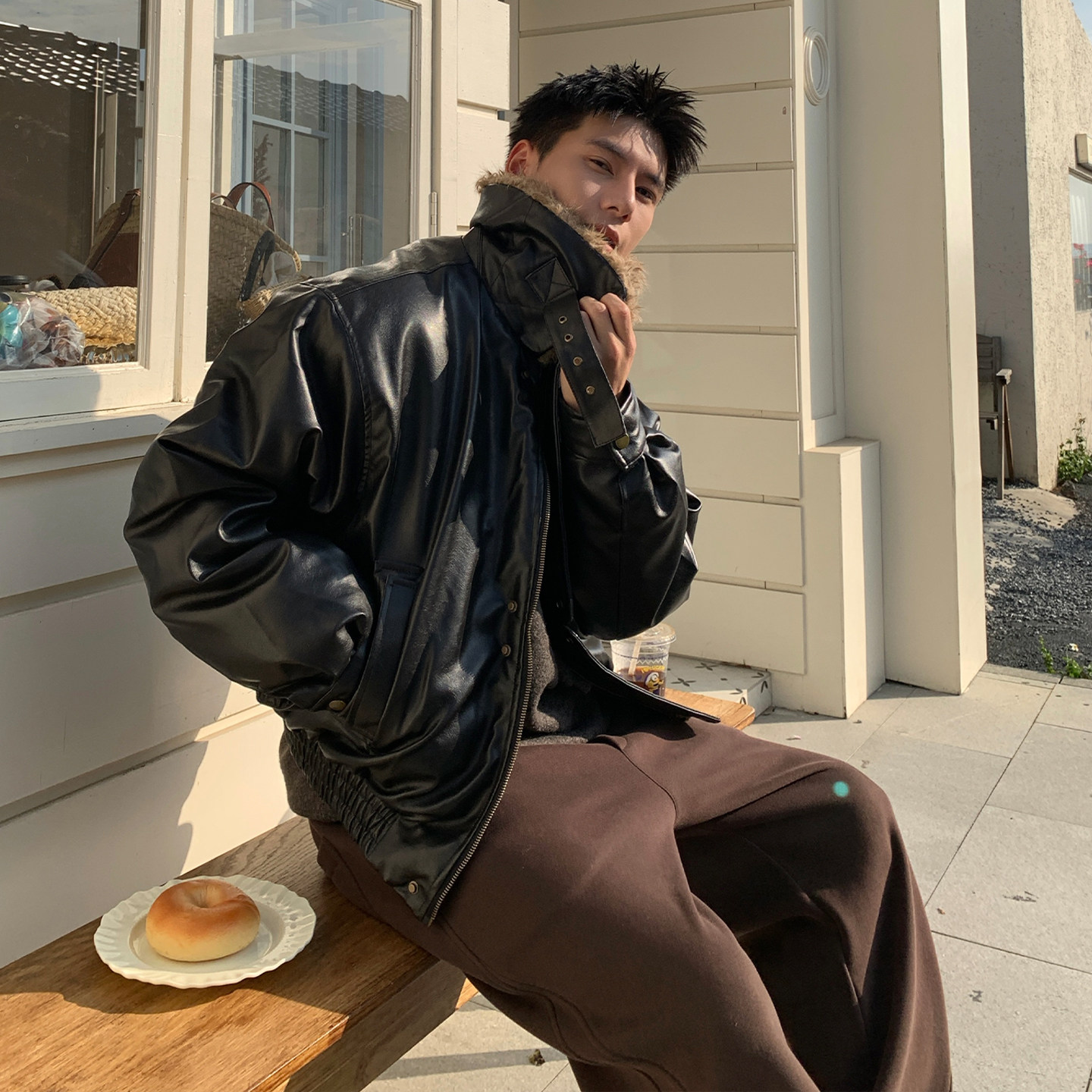 Holocene美式潮牌高街痞帅毛领皮衣男冬季复古做旧座山雕棉服外套,淘宝优惠券,粉丝福利购,淘宝优惠卷