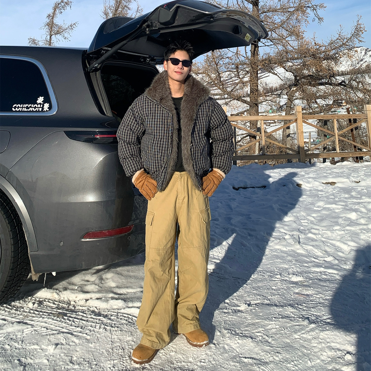 Holocene美式潮牌座山雕毛领格子棉衣外套男冬季短款宽松加厚棉服,淘宝优惠券,粉丝福利购,淘宝优惠卷