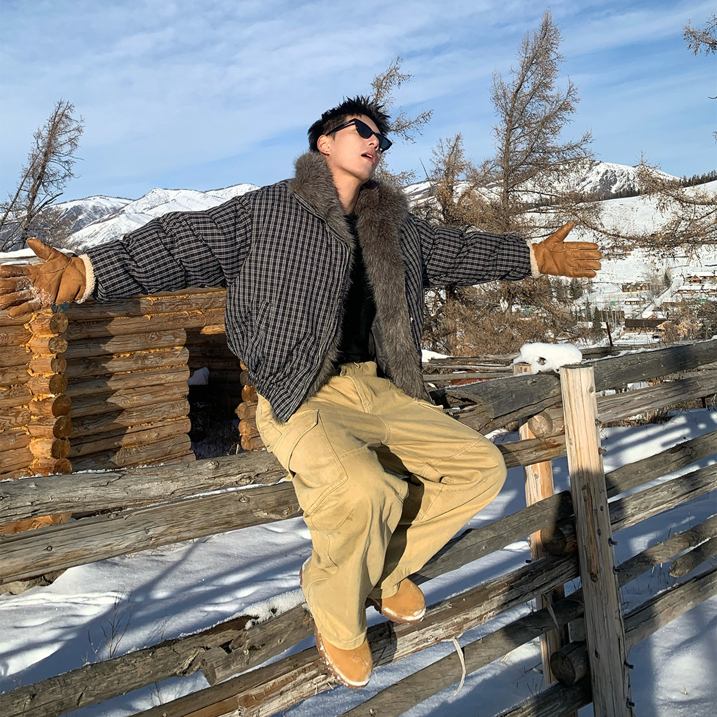 Holocene美式潮牌座山雕毛领格子棉衣外套男冬季短款宽松加厚棉服,淘宝优惠券,粉丝福利购,淘宝优惠卷