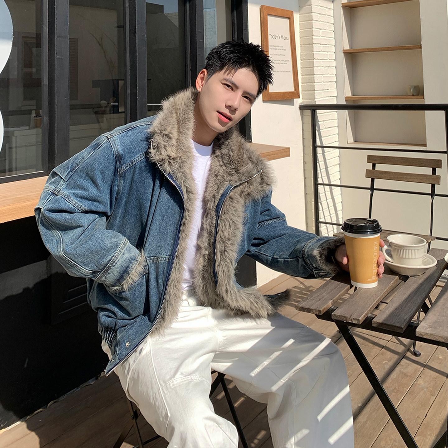 Holocene美式潮牌座山雕水洗毛领牛仔棉服男冬季复古痞帅保暖外套,淘宝优惠券,粉丝福利购,淘宝优惠卷