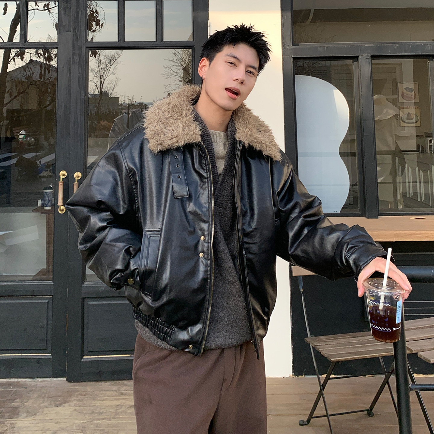 Holocene美式潮牌高街痞帅毛领皮衣男冬季复古做旧座山雕棉服外套,淘宝优惠券,粉丝福利购,淘宝优惠卷