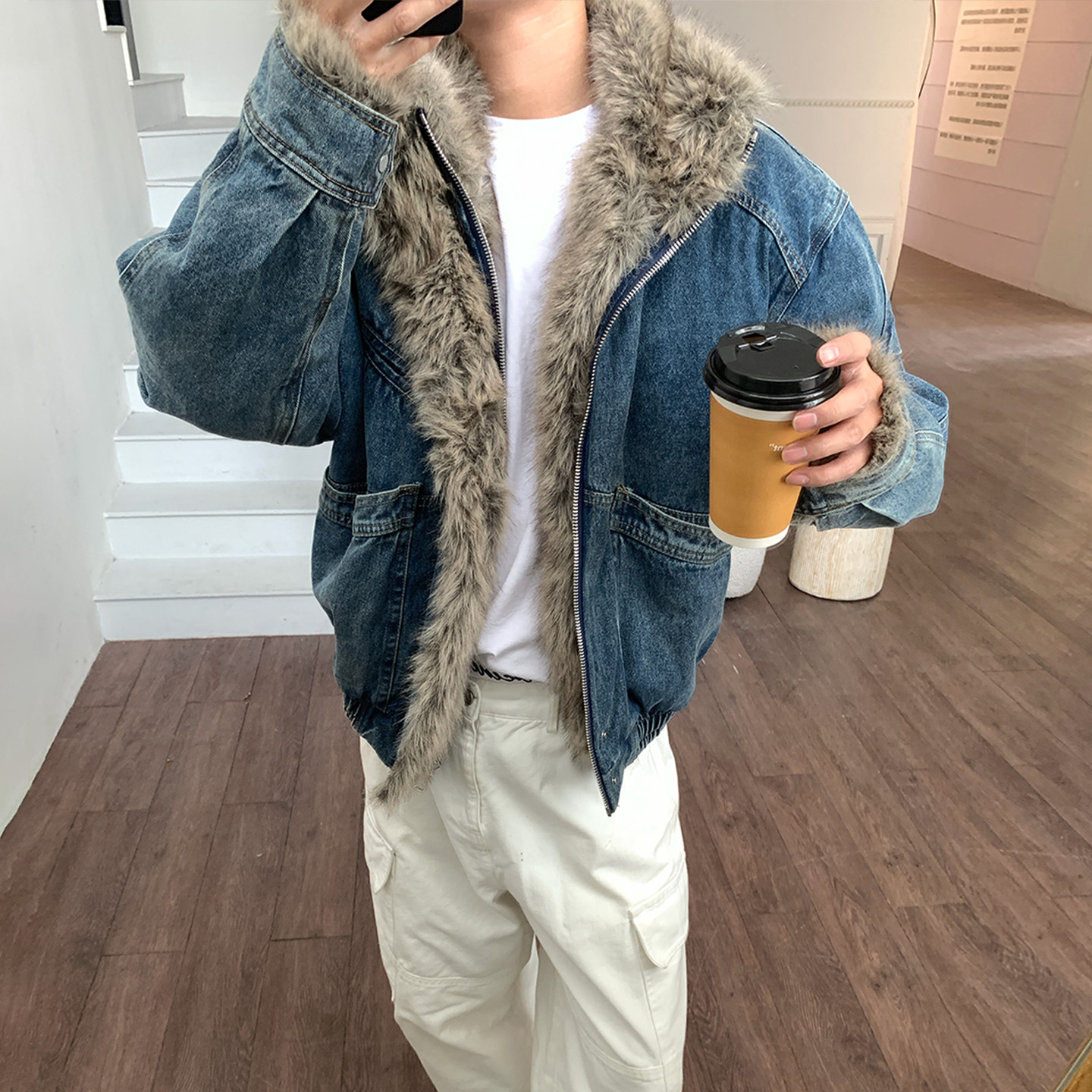 Holocene美式潮牌座山雕水洗毛领牛仔棉服男冬季复古痞帅保暖外套,淘宝优惠券,粉丝福利购,淘宝优惠卷