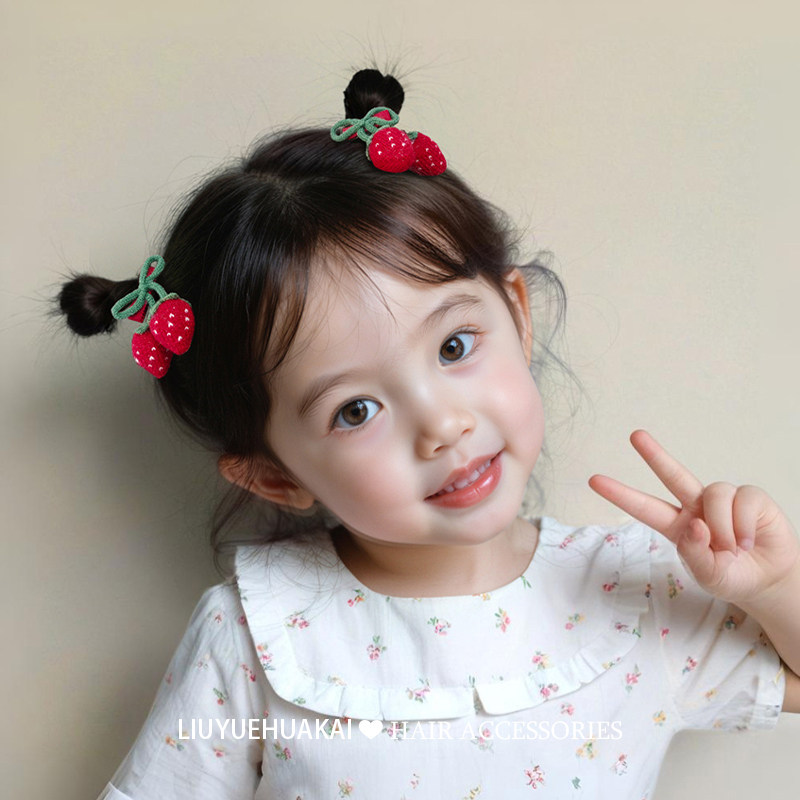 儿童发夹红色草莓立体可爱高颜值宝宝扎头发不伤发侧边夹小号发饰,淘宝优惠券,粉丝福利购,淘宝优惠卷