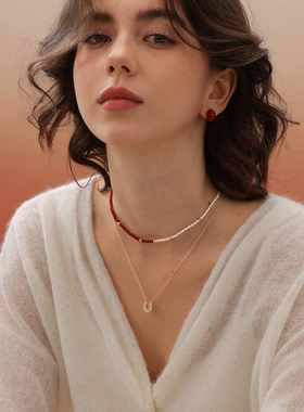 新款流光珠光马蹄项链