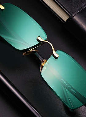天然水晶石头绿色太阳镜女东海老料高档护目墨镜高级感男无框眼镜