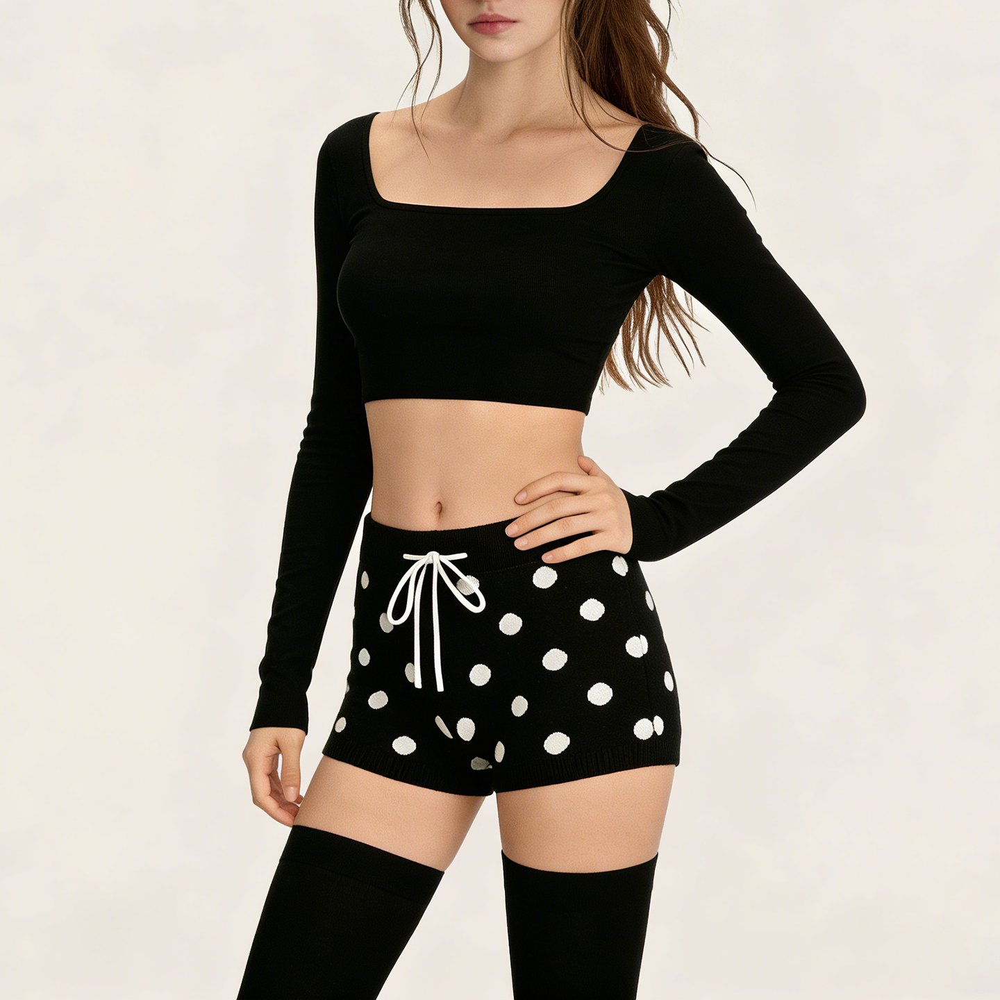 IAEY美式vintage系带低腰波点毛织休闲短裤百搭修身包臀打底裤潮,淘宝优惠券,粉丝福利购,淘宝优惠卷