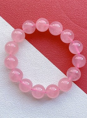 极速天然马粉水晶手m链粉水晶单圈女手串饰品芙蓉晶果冻体桃花运