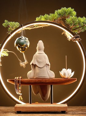 极速中式观音玄j关仿古灯禅意摆件陶瓷高端养生会所家居装饰品开