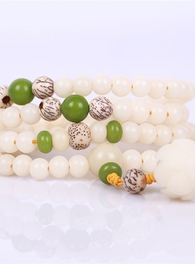 极速天然白玉菩提根手p串莲花108颗手链民族风菩提子佛珠项链保真