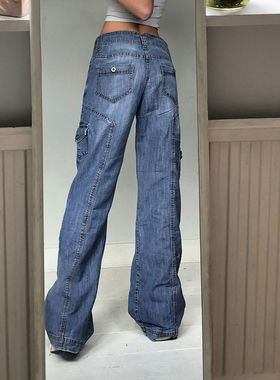 极速Women Cargo Y2K Pants vTrousers Setwear Low Waist Wide L