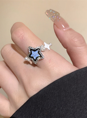 新品FANTAI星星珍珠笑脸戒指小众设计男女情侣食指不X规则开口甜
