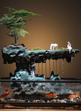 极速流水摆件创意客厅招财喷泉循环家居装饰品雾化加湿.器雨帘灯