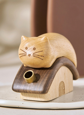 极速屋顶上的猫/创木工坊日式可爱E猫咪桌面香薰精油扩香器礼品摆