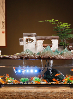 极速新中式鱼缸喷泉流水生财创z意乔迁开业礼品办公室客厅桌面装