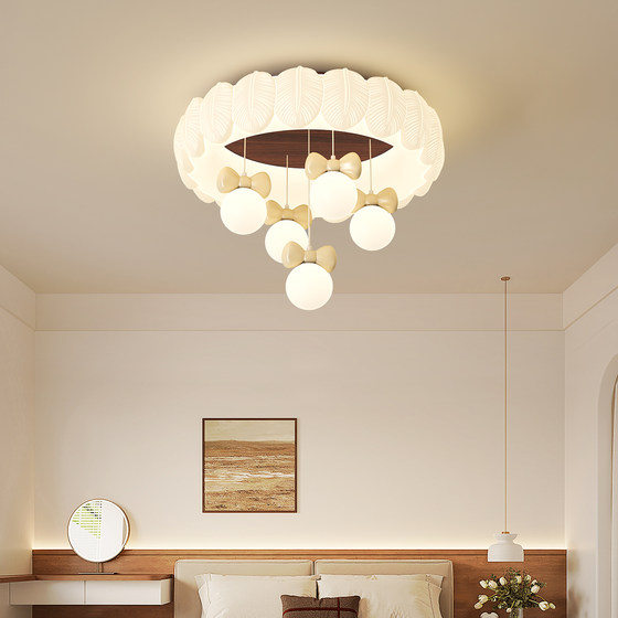 Pasha children's room ceiling lamp French cream style feather ring bow hanging ball warm romantic eye protection lamp