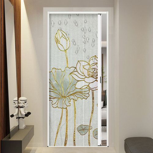 新中式低轨折叠推拉隐形蜂巢门卧室客厅阳台衣柜免打孔伸缩隔断门 - 图1