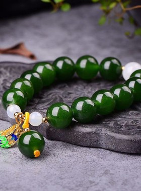 2026苏武珠宝 时尚女款和田碧玉玉髓手链 配景泰蓝玛瑙配饰