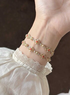 2026新中式复古精致时尚气质百搭风格手工花丝珐琅彩手链送女友礼