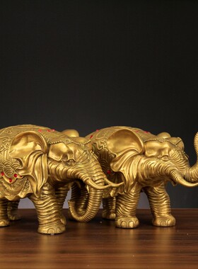 2026永发铜器铜象摆件黄铜一对大象客厅酒柜家居装饰工艺品特大号