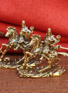2026黄铜骑马关公摆件中式复古武财神关二爷神驹赤兔马家居装饰工