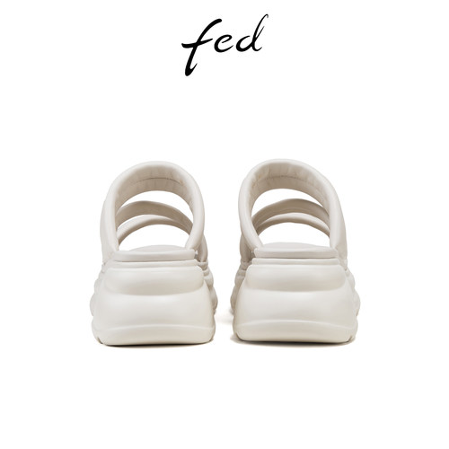fed真皮凉拖夏季新款女鞋松糕厚底拖鞋海边沙滩鞋女S0414-YAB239 - 图2