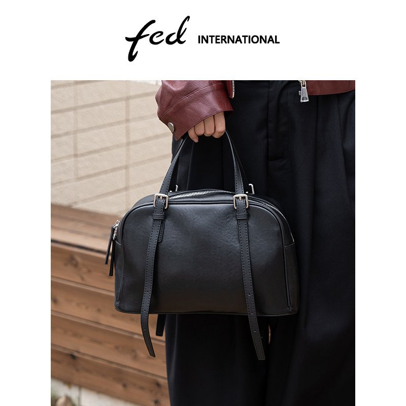 fed头层牛皮波士顿包休闲单肩手提腋下包包大容量真皮女包BFA9418,淘宝优惠券,粉丝福利购,淘宝优惠卷