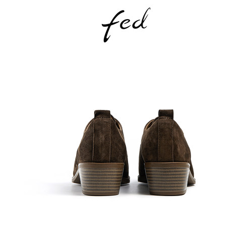 fed深口单鞋冬季新款靴子尖头系带复古鞋粗跟裸靴女R1002-ZFA905 - 图2